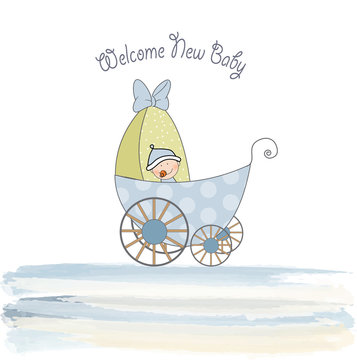 baby shower announcement card with pram