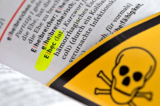 Darmbakterium EHEC im W&ouml;rterbuch mit Giftsymbol