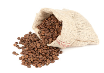 Coffee beans in canvas sack