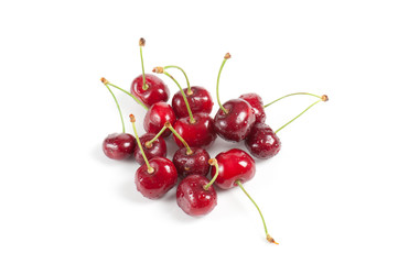 Fototapeta na wymiar wet cherries on white background