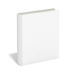 Blank book with white cover on white background.