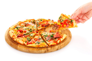 Tasty Italian pizza over white