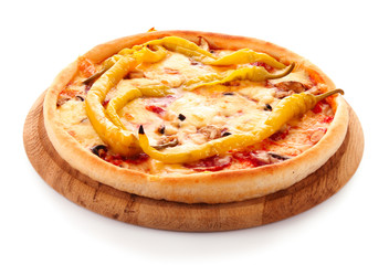 Tasty Italian pizza over white