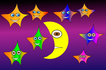 Moon and stars,  vector illustration .