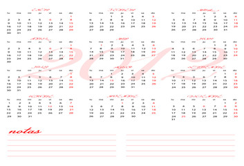 Calendario 2012 con apartado para notas