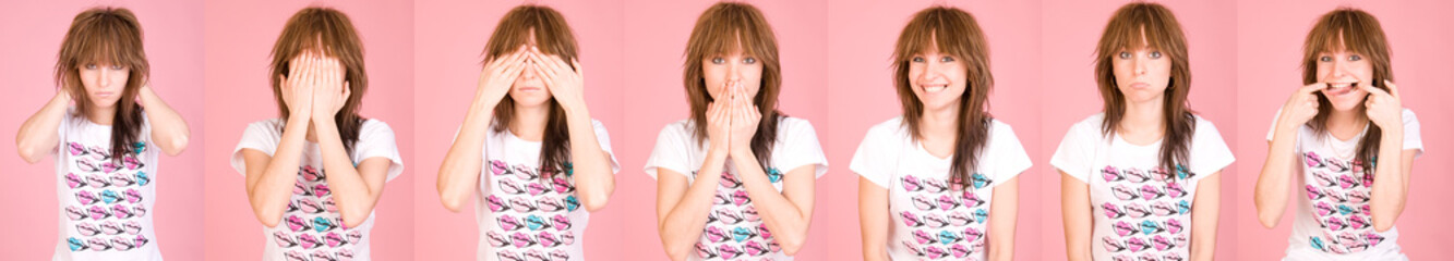 several portraits of girls with different facial expressions