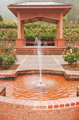 Garden gazebo with water fountain