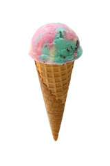 mixed ice cream with cone on white background
