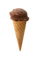 chocolate ice cream with cone on white background