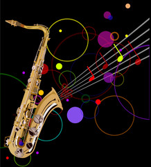 Fototapeta na wymiar golden saxophone on black background