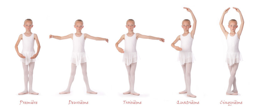 fillette présentant les 5 positions de danse classique