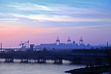 Container terminal at dawn