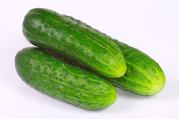 The three fresh cucumbers from kitchen garden