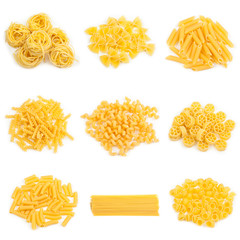 food collage of different kinds of italian pasta