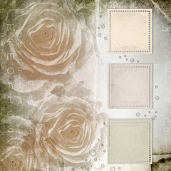 Textured grunge background with  roses and space for text