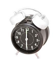 black alarm clock isolated on white