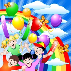 Fototapeten Kindergeburtstag und Ballons-Kindergeburtstag und Ballons © BluedarkArt