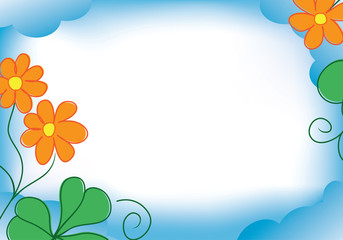 vector blue frame with orange flowers