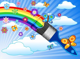 Arcobaleno e Pennello Sfondo-Rainbow and Brush Background-Vector © BluedarkArt