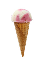 vanilla strawberry mixed ice cream with cone on white background