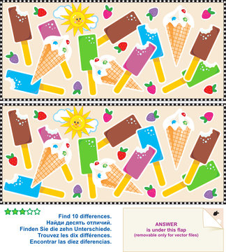 Find the differences visual puzzle - ice cream bars and cones