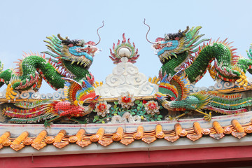 Chinese temple roof in Bangkok, Thailand.