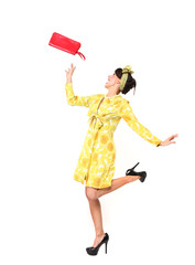 Sexy Pinup Model on a White Background