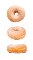 Sugar Ring Donut in Three Views Isolated on a White Background