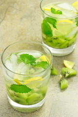 Kiwi drink with lemon and mint
