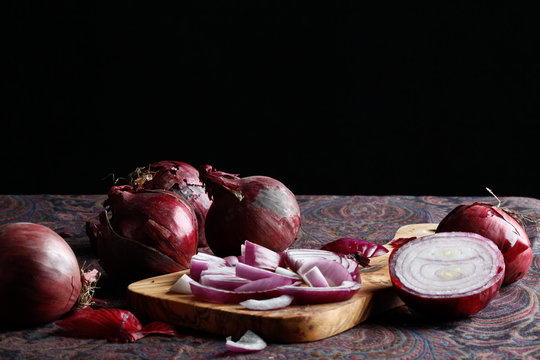 elegant red onion on a cutting board