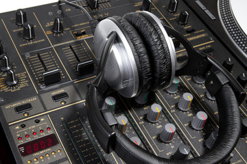 Dj headphones on mixer