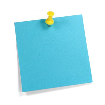 Blauer Merkzettel mit gelbem Pin