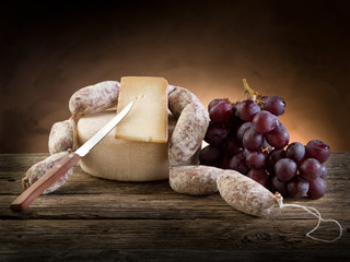 cheese salami and  grapes