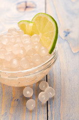 tapioca pearls with lime. white bubble tea ingredients