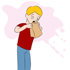 Man Using a Barf Bag