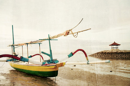 grunge textured fisherman boat