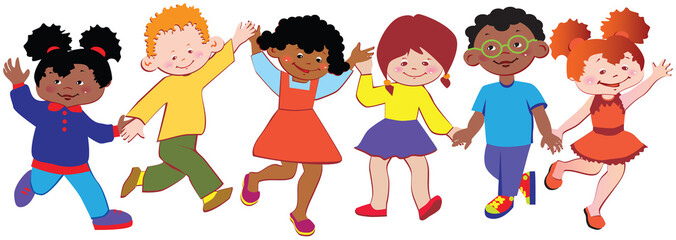 Happy children play together.  Vector art-illustration.