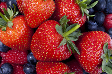 Strawberries, blueberries and raspberries