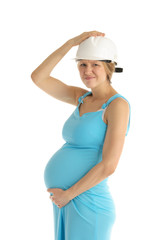 frustrated pregnant woman in helmet