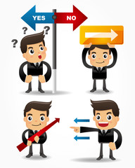 funny cartoon office worker icon set with arrow board