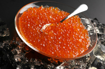 Salmon caviar in plate