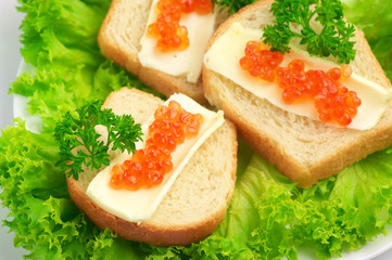Canape with salmon caviar