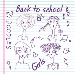 Hand-Drawn Back to School Sketchy Notebook Doodles with  girls s