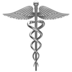 Silver caduceus medical symbol