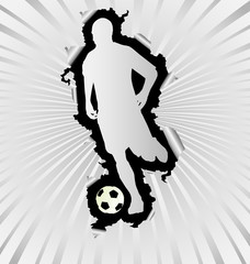 Soccer silhouette break through white background