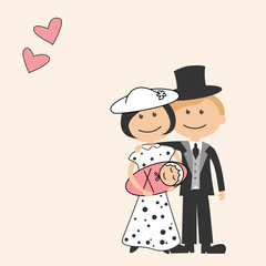 Vector illustration with cartoon family with newborn