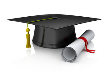 Graduation cap and diploma - obrazy, fototapety, plakaty