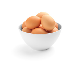 Many eggs in a porcelain bowl