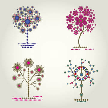 Vector set of designs with decorative tree. Thanksgiving