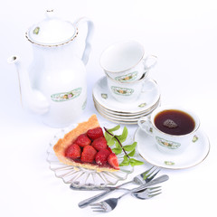 Strawberry tart and tea